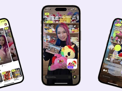 Popshop Live App reel app kawaii live mobile motion graphics shopping streaming ui ux