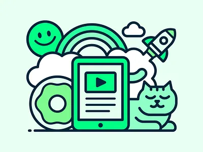 Spots cat computer icon illustration rainbow rocket spot startup video