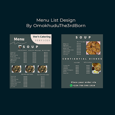 Menu List Design For A Food Business branding graphic design logo