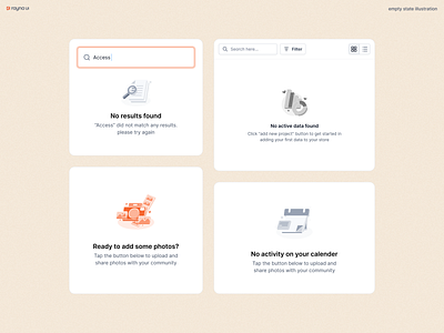 Rayna UI - Empty states illustration app branding component component library components dashboard dashboard ui design design system empty states figma figma design system graphic design icon illustration input field saas ui