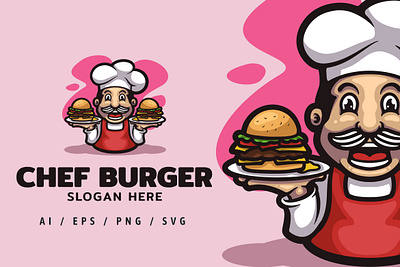 Red Colorful Cheff Burger Logo Mascot Illustration 3d branding burger cheff dansdesign food graphic design icon illustration logo mascot ui vector