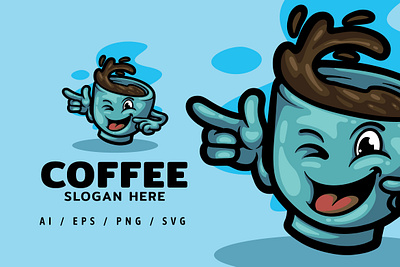 Blue Coffee Logo Mascot Illustration branding cartoon coffee dansdesign design font graffiti illustration logo mascot ui