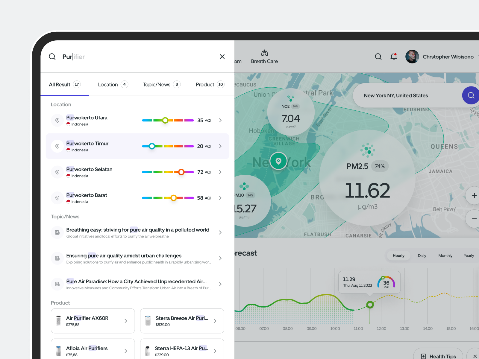 BreatheairMind - Air Quality Monitor - Quick Search Menu cards command command bar component dashboard data design system list menu modal product quick search saas search search bar search experience search menu smart search spotlight ui kit