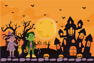 Hand Drawn Halloween Background Illustration background bat celebration dark ghost halloween holiday illustration pumpkin skeleton spooky vector