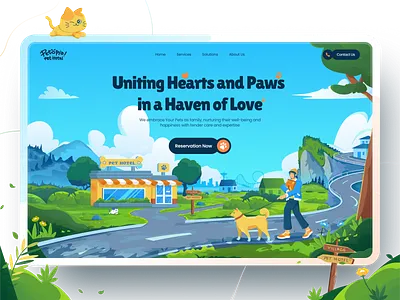 Petopia - Pet Hotel Header Website animal green tone header illustration nature pet pet care ui web design website