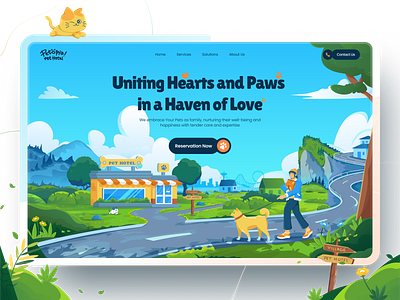 Petopia - Pet Hotel Header Website animal green tone header illustration nature pet pet care ui web design website