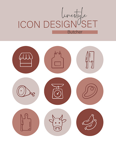 Linestyle Icon Design Set Butcher meat raw