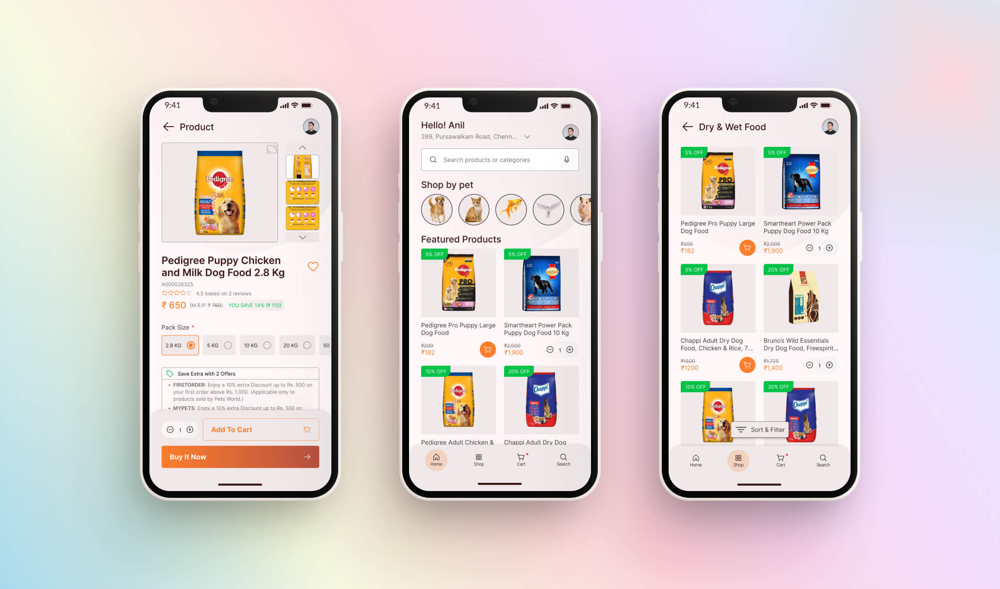 PetsWorld mCommerce app branding design figma illustration logo typography ui vector