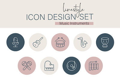 Linestyle Icon Design Set Music Instrument drum