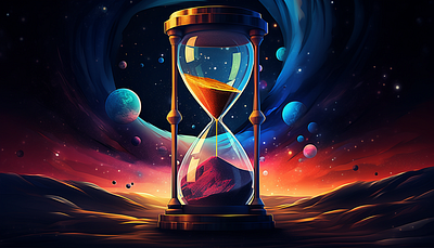 Cosmic Sands of Time: The Celestial Hourglass design graphic design vector