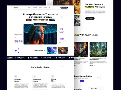 AIPalette-Ai image generator landingpage art generator artificial artificial intelligence digital art figma future graphic design image genarator intelligence landing page machine learning midjourney minimal pixelean trendy ui uiux ux webdesign website