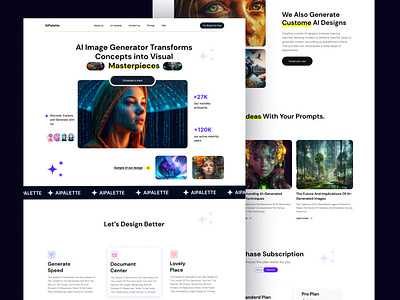 AIPalette-Ai image generator landingpage art generator artificial artificial intelligence digital art figma future graphic design image genarator intelligence landing page machine learning midjourney minimal pixelean trendy ui uiux ux webdesign website
