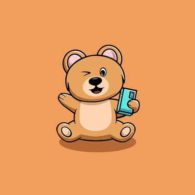 Cute Bear Working from Home Illustration branding selfie mascot ui