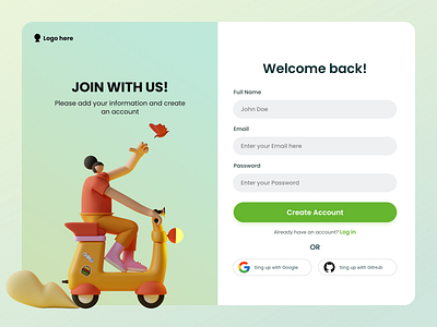 Create Account UI Concept clean ui color create account design figma figma design illustration join join us log in log out logo minimal sign sign in sign up ui uiux webapp