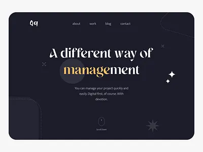 Qq | Management landing color dark design landing management ui ux