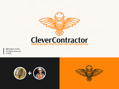 Clever Contractor Logo ready for purchase animal logo badge bird clean constrution contractor creative flat flying owl line line art logo man minimal modern owl simple surveyor symbol zoo