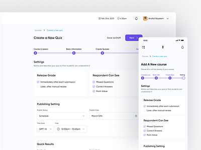 Education SaaS - Quiz Creation admin panel courses dashboard design e learning edu tech education education saas filllo onlinelearning quiz saas school tutor ui uiux web design webapp