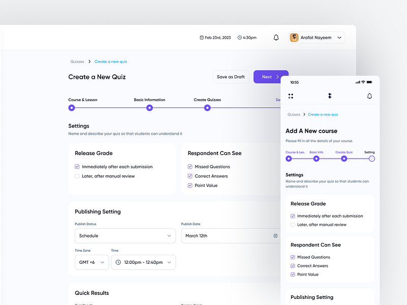 Education SaaS - Quiz Creation admin panel courses dashboard design e learning edu tech education education saas filllo onlinelearning quiz saas school tutor ui uiux web design webapp