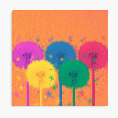 Vivid Color Dandelions on Orange Grass Visual Art art print dandelion design graphic design orange photography wall art
