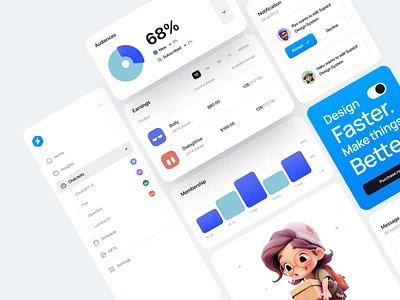 User Interface Components for Botly 3d 3d character app application avatar character design chart component dark mode dashboard design system figma ui kit illustration light mode ui ui design ui design kit ui kit user interface web