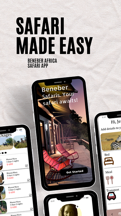 Beneber Africa Safari mobile app design ui ux