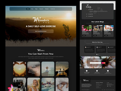7 Wonders | Yoga & Self Exercise Motivational Website Design black theme website design yoga website design