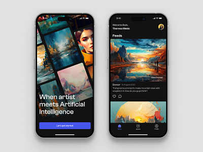 AI showcase platform exploration ai application artificial intelligence artist artists platform dark mode design feed feeds minimal mobile application mobile apps platform social media social media feeds ui uiux uiuxdesigner ux website