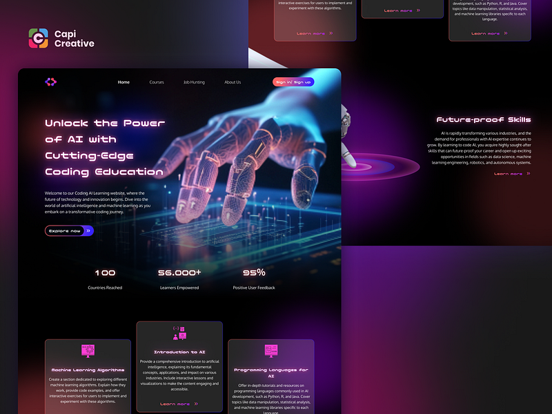Learning Web - Neon Design Style colorful design design hero section design learning web design modern web neon style neon web neon web design ui ui design web design web ui web ui design