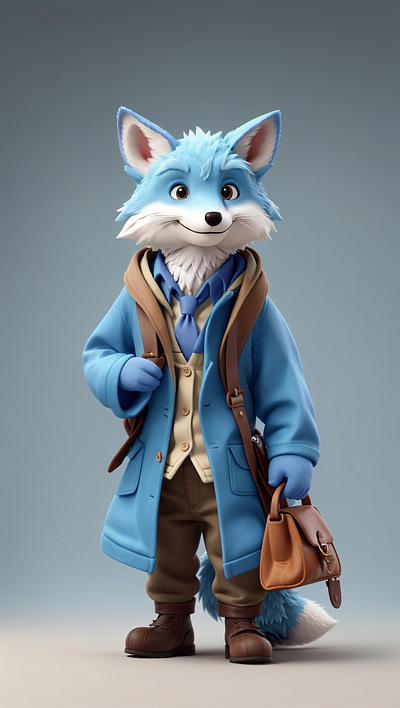 Cute Blue Fox Go Travel 3d ai blue blue fox character fox heydesign model modeling render travel