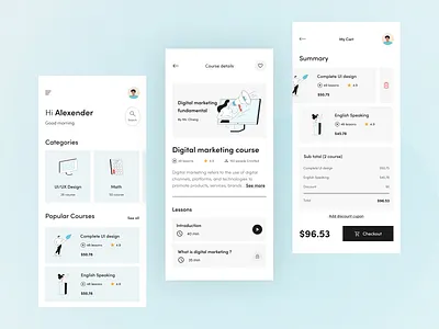 Online course mobile app android app app design application clean education illustration ios minimal mobile mobile ui online class online course online school trendy ui ux design