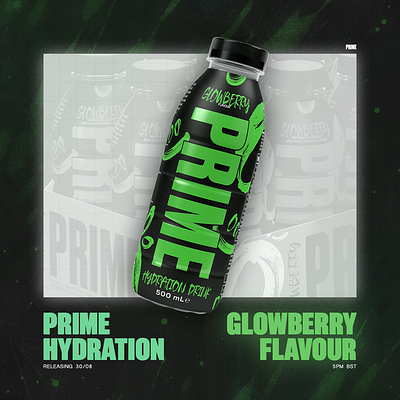 Prime Hydration Glowberry Flavour glowberry graphic design ksi logan paul prime prime energy prime hydration product design typography