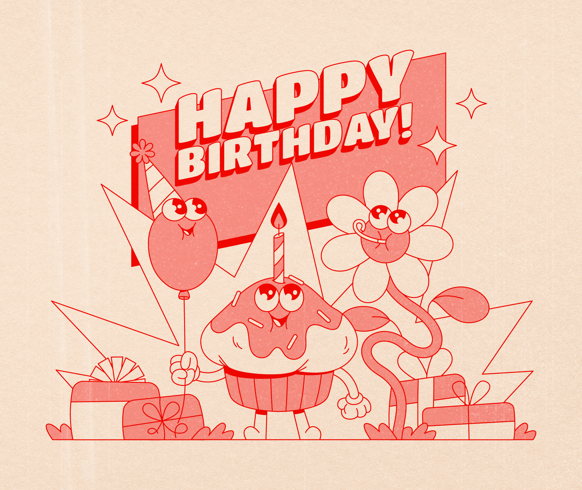 Birthday giftcard illustration balloon birthday celebration characterdesign flower giftcard happy happy birthday holiday illustration muffin