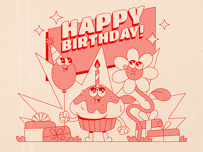 Birthday giftcard illustration balloon birthday celebration characterdesign flower giftcard happy happy birthday holiday illustration muffin