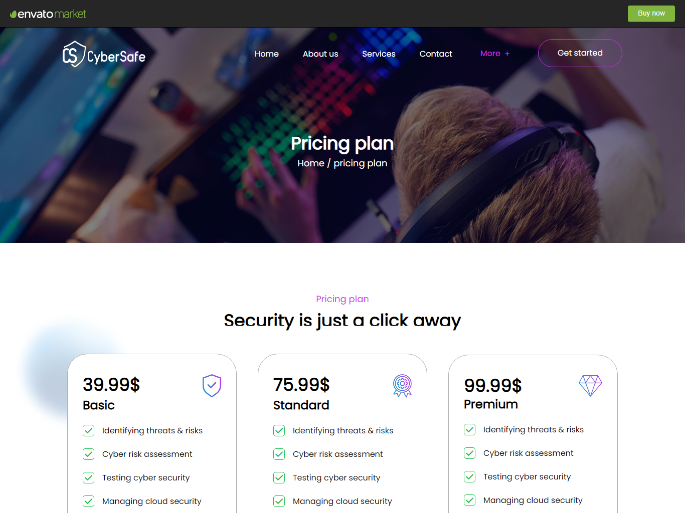 Pricing section of Cyber Security Service HTML5 Template by Evonicsoft ...