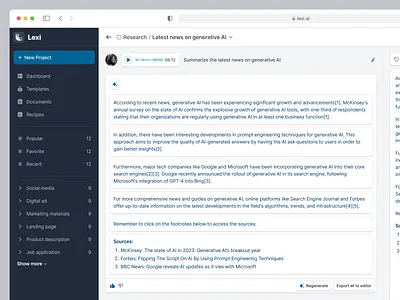 Lexi - AI Writer Assistant Web App Saas Platform [Chat AI] ai ai assistant ai writer app design assistant bard chatgpt component copyai desktop app grammarly jasper product design saas uidesign uiux uxdesign web app web design website