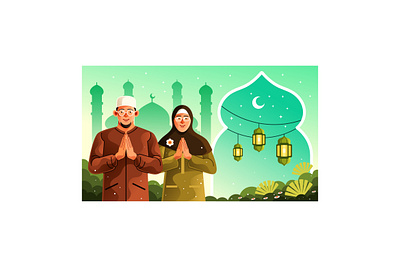 Eid Greetings from Muslim Couple Illustration ecards