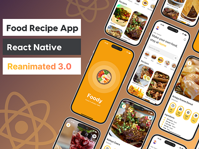 Food Recipe App 3d animation app branding design food graphic design illustration ios ios app logo react native reanimated recipe ui uiux