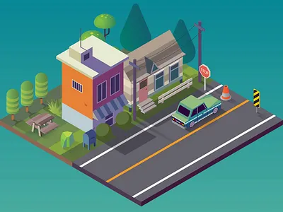 Isometric street 2d adobe after effects adobe illustrator animation car house illustration isometric isometric animation motion design motion graphics street vector