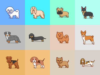 Cute Dog Breeds Cartoon Collections 🐕🐶🦮🐕‍🦺🦴🐾 basenji chow cute dog dog dog breeds dog cartoon dog illustration dog logo dog mascot hound labrador puppy terrier