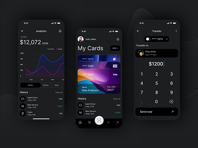SimpliBank Mobile App - Quick Transactions analytics banking banking app cards charts concept mobile app dark mode graphs mobile app money money app transactions ui ux wallet wallet mobile app