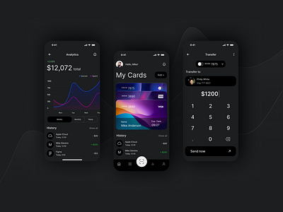 SimpliBank Mobile App - Quick Transactions analytics banking banking app cards charts concept mobile app dark mode graphs mobile app money money app transactions ui ux wallet wallet mobile app