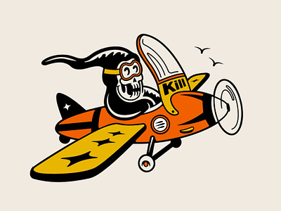 Flying Reaper cartoon comic design drawing flying graphic design illustration plane reaper skull vector