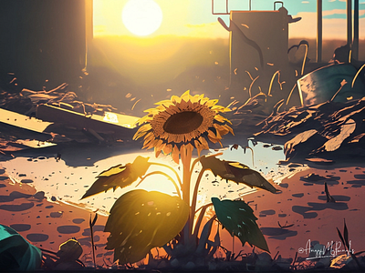 Sunflower at the deserted city art digital art drawing pen sunflower sunflower vector vector