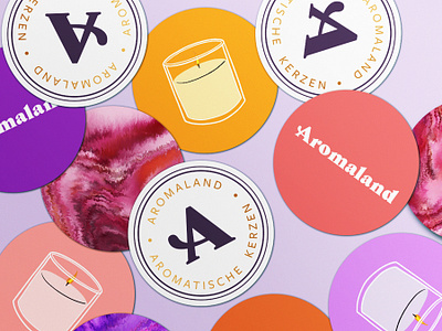 Aromaland: Aromatic Candles Branding aromatic candle branding candle colorful design feminine graphic design illustration packaging purple