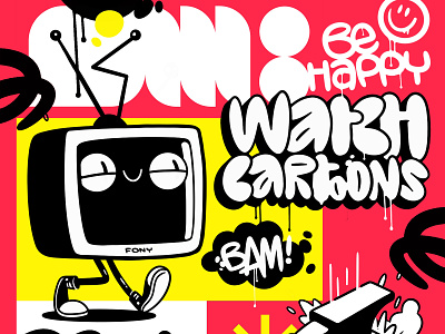Watch Cartoons TV Guy apparel blake stevenson cartoon character design comic book cute design graffiti illustration jetpacks and rollerskates logo mascot poster art retro street art tv ui