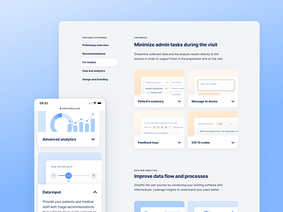 Infermedica – Features page blue clean corporate website design expandable features flat infermedica landing page medical minimal submenu ui user experience ux web web design website
