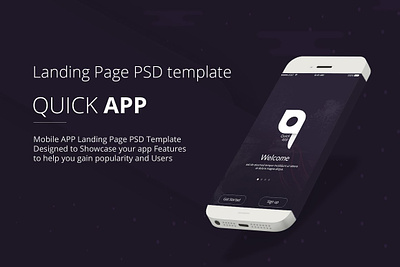 QuickApp - Landing Page PSD Template android app flat ios landing page material minimal mobile one page psd showcase site