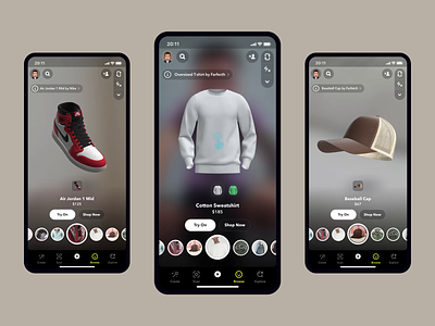 Snapchat Interface AR Lens Try-on Feature 3d animation ar clay agency design interface motion graphics snapchat ui uiux ux