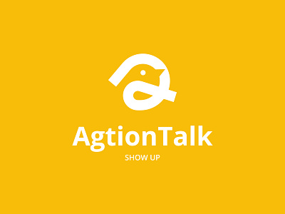 AgtionTalk a app bird brand brandidentity branding chat color dating letter lettering logo logo design modern simple talk typography unique white yellow