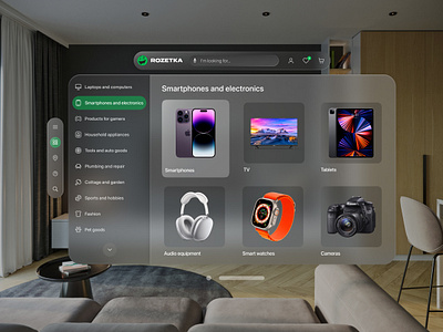 Rozetka – Apple Vision Pro Spatial UI app apple apple design ar ar design glassmorphism market place online store rozetka spatial ui ui ukraine ukrainian ux virtual virtual reality vision os vision pro vr website